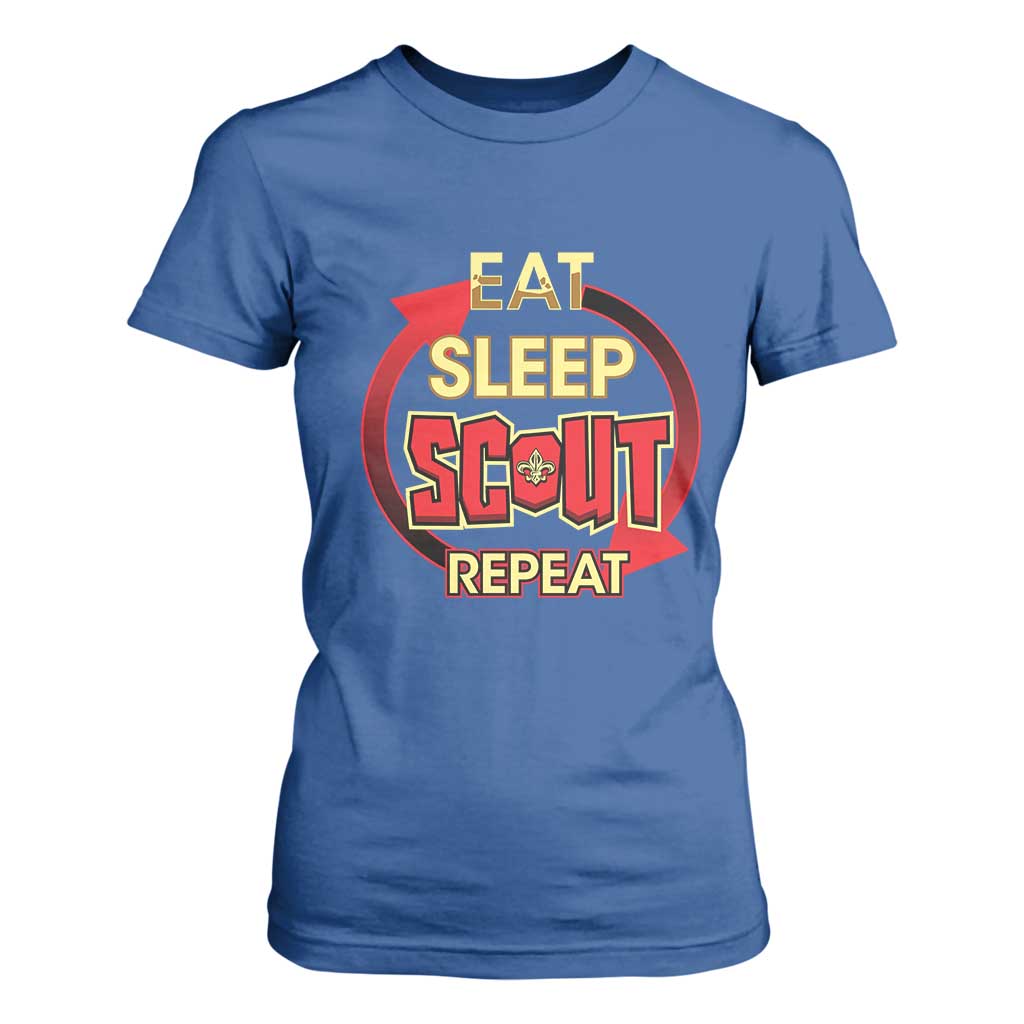 Funny Scout T Shirt For Women Eat Sleep Scout Repeat Scouting Lovers Camping Hiking Outdoors TS02 Royal Blue Print Your Wear