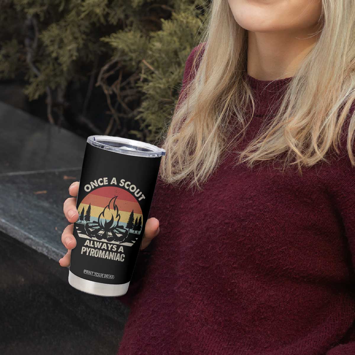 Funny Scout Tumbler Cup Once A Scout Always A Pyromaniac Adventure Retro TS02 Print Your Wear