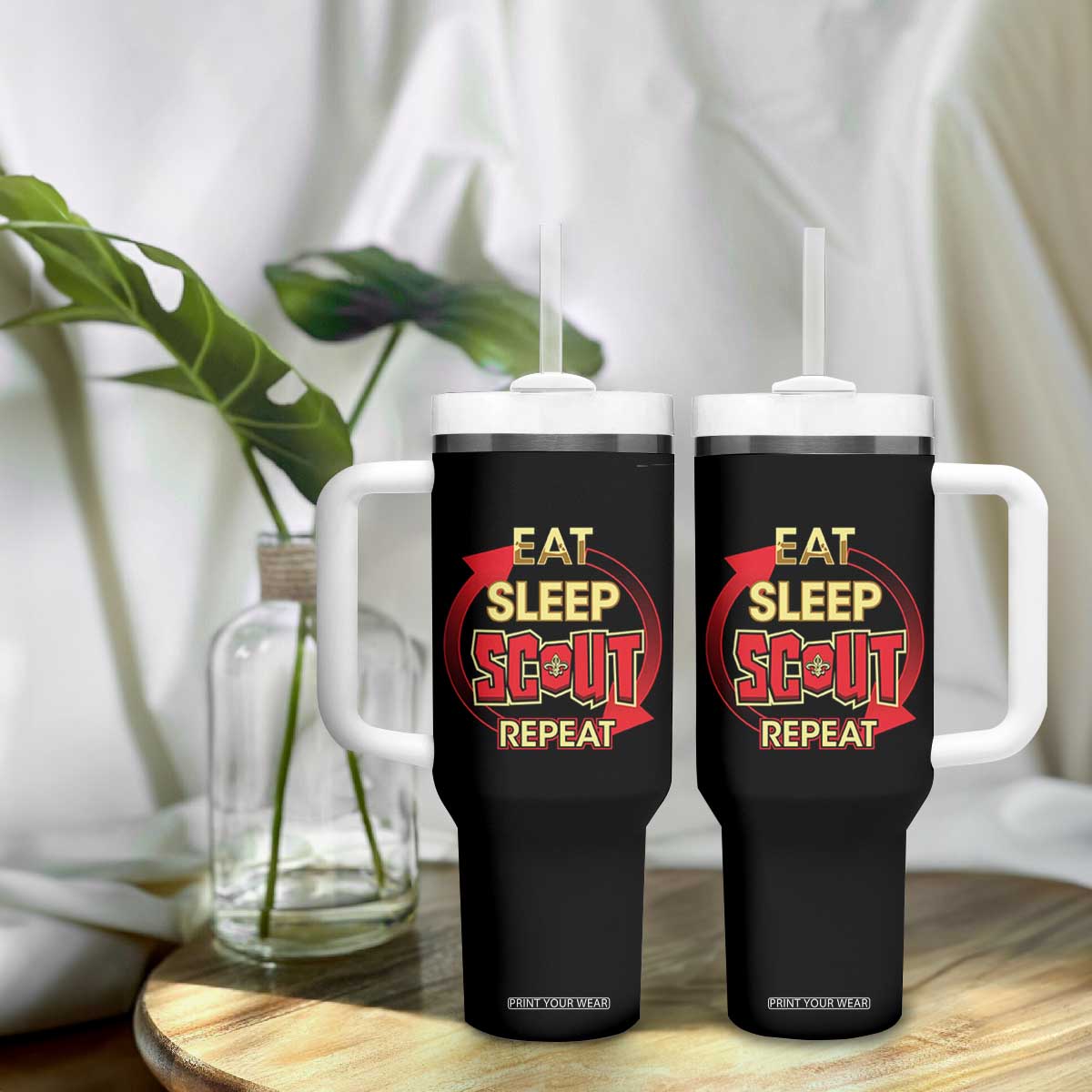 Funny Scout Tumbler With Handle Eat Sleep Scout Repeat Scouting Lovers Camping Hiking Outdoors TS02 Print Your Wear