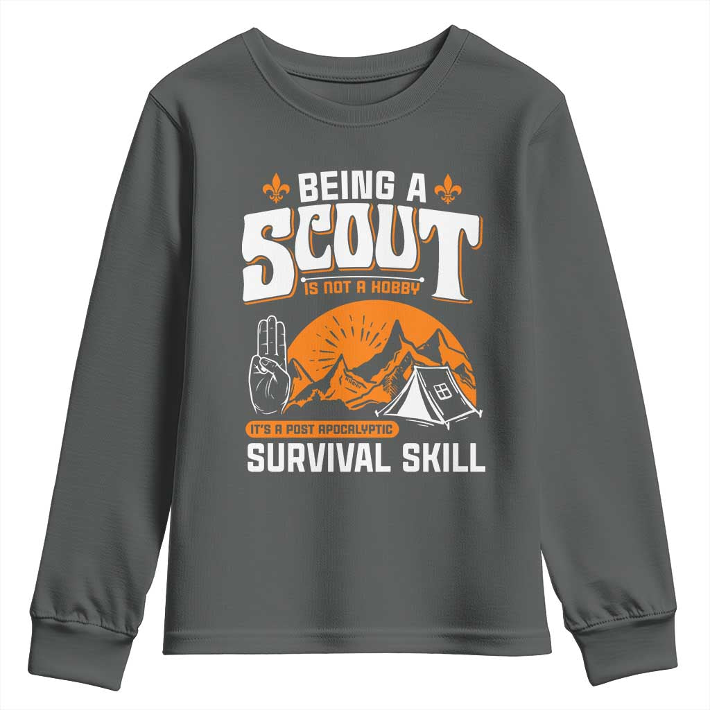 Funny Scout Youth Sweatshirt Being A Scout Is Not A Hobby Survival Skill Adventure TS02 Dark Heather Print Your Wear