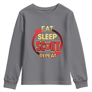 Funny Scout Youth Sweatshirt Eat Sleep Scout Repeat Scouting Lovers Camping Hiking Outdoors TS02 Charcoal Print Your Wear