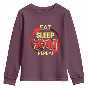 Funny Scout Youth Sweatshirt Eat Sleep Scout Repeat Scouting Lovers Camping Hiking Outdoors TS02 Maroon Print Your Wear