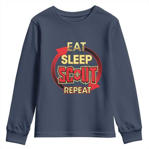 Funny Scout Youth Sweatshirt Eat Sleep Scout Repeat Scouting Lovers Camping Hiking Outdoors TS02 Navy Print Your Wear