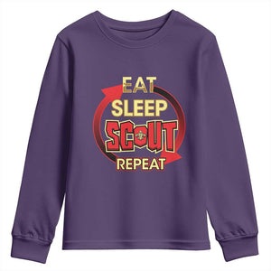 Funny Scout Youth Sweatshirt Eat Sleep Scout Repeat Scouting Lovers Camping Hiking Outdoors TS02 Purple Print Your Wear