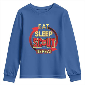 Funny Scout Youth Sweatshirt Eat Sleep Scout Repeat Scouting Lovers Camping Hiking Outdoors TS02 Royal Blue Print Your Wear