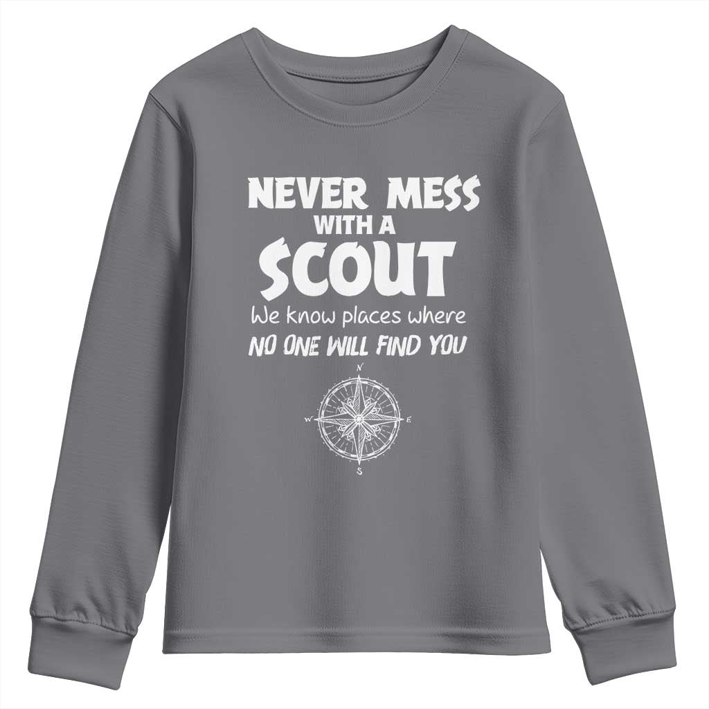 Funny Scout Youth Sweatshirt Never Mess With A Scout Compass TS02 Charcoal Print Your Wear