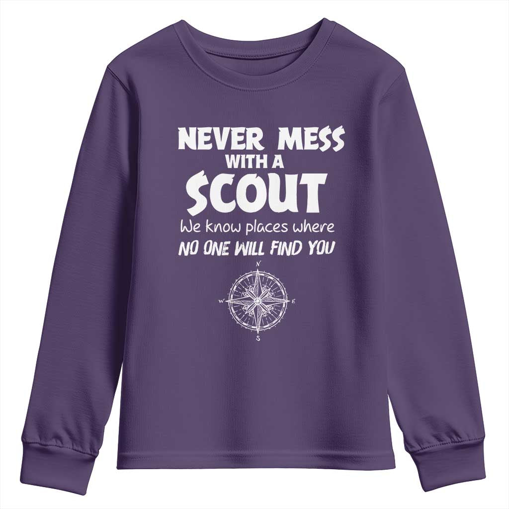 Funny Scout Youth Sweatshirt Never Mess With A Scout Compass TS02 Purple Print Your Wear