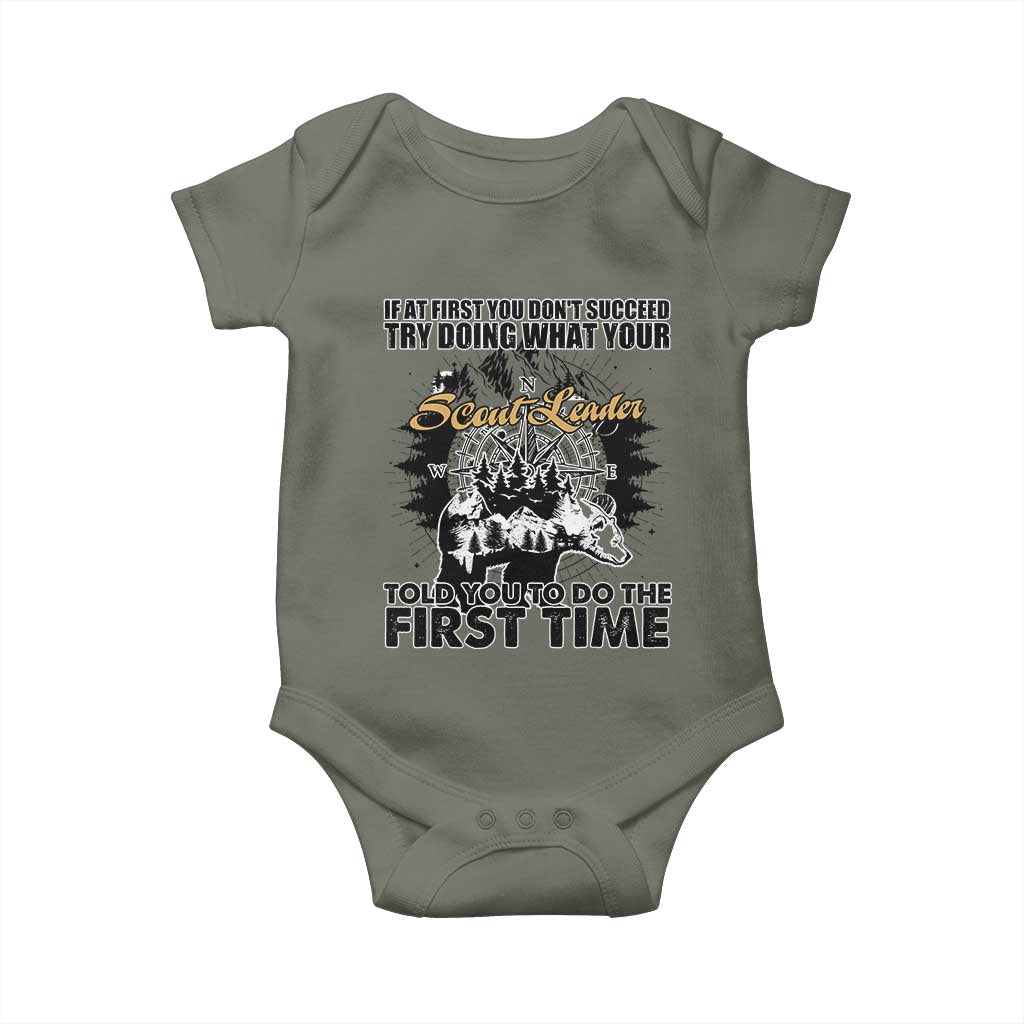 Funny Scouting Adventure Baby Onesie Doing What Your Scout Leader Told You To Do Camping Compass TS02 Military Green Print Your Wear