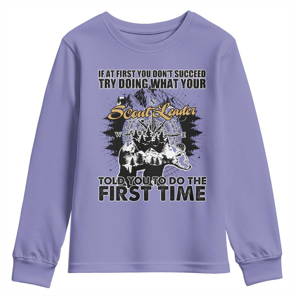 Funny Scouting Adventure Youth Sweatshirt Doing What Your Scout Leader Told You To Do Camping Compass TS02 Violet Print Your Wear