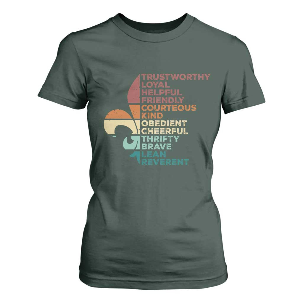Funny Scouting Leader Law T Shirt For Women Vintage Fleur De Lis TS11 Dark Forest Green Print Your Wear