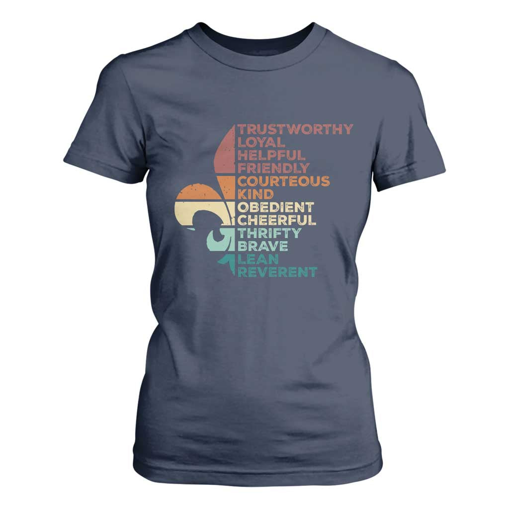 Funny Scouting Leader Law T Shirt For Women Vintage Fleur De Lis TS11 Navy Print Your Wear