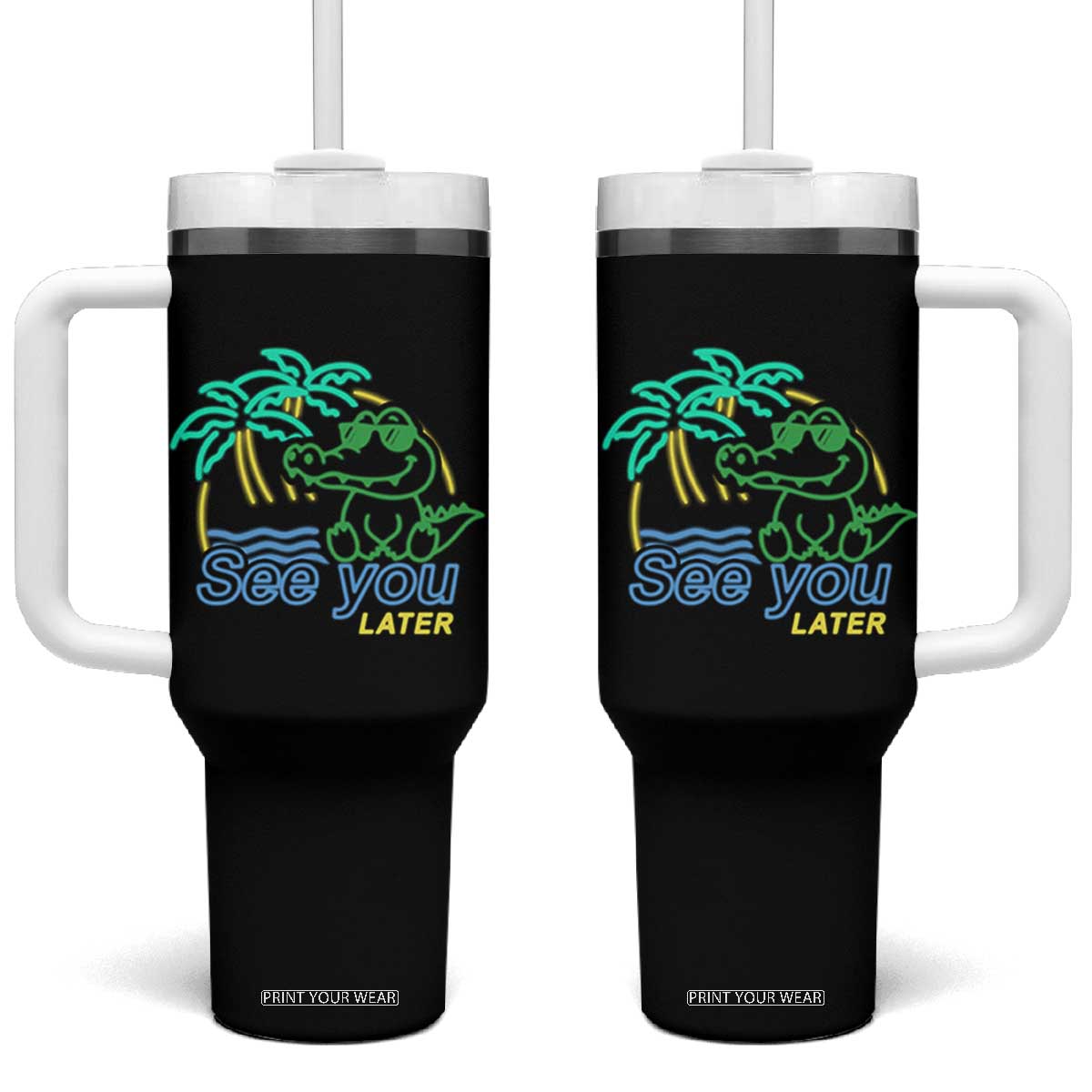 Funny See You Later Teacher Summer Alligator Tumbler With Handle Later Gator Last Day Of School TS11 One Size: 40 oz Black Print Your Wear