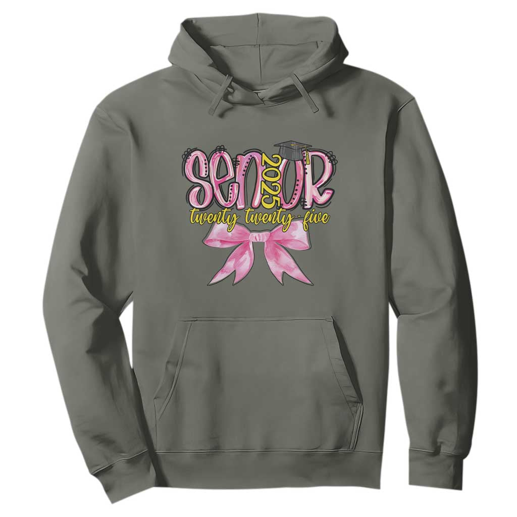 Funny Senior EST 2025 Graduation Hoodie Twenty Twenty Five Pink Bow TS11 Military Green Print Your Wear