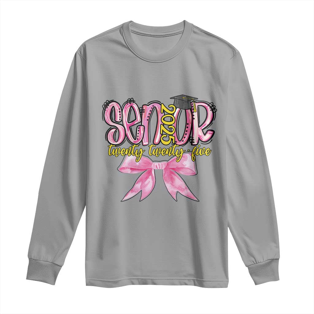 Funny Senior EST 2025 Graduation Long Sleeve Shirt Twenty Twenty Five Pink Bow TS11 Sport Gray Print Your Wear