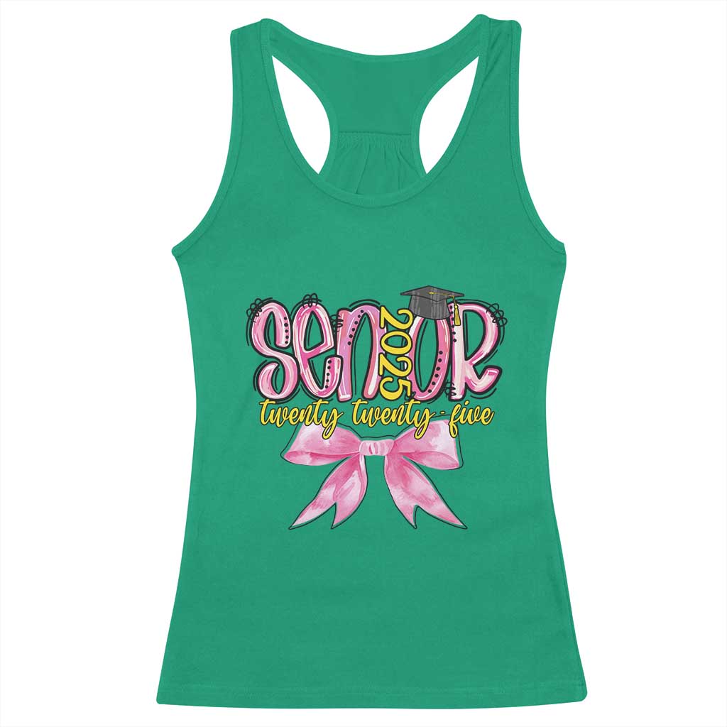 Funny Senior EST 2025 Graduation Racerback Tank Top Twenty Twenty Five Pink Bow TS11 Irish Green Print Your Wear