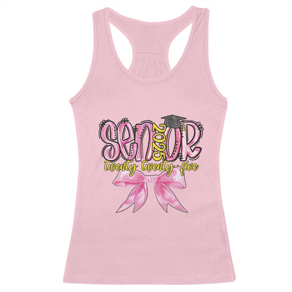 Funny Senior EST 2025 Graduation Racerback Tank Top Twenty Twenty Five Pink Bow TS11 Light Pink Print Your Wear