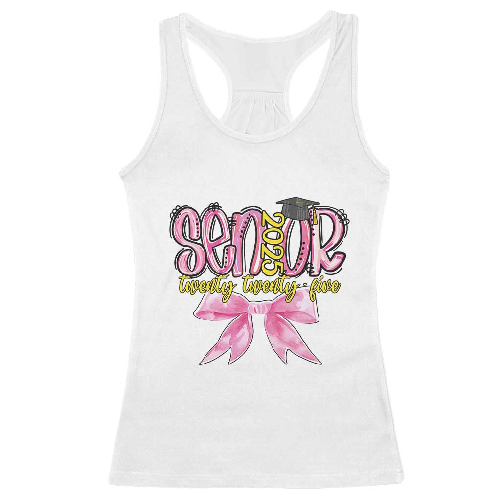 Funny Senior EST 2025 Graduation Racerback Tank Top Twenty Twenty Five Pink Bow TS11 White Print Your Wear