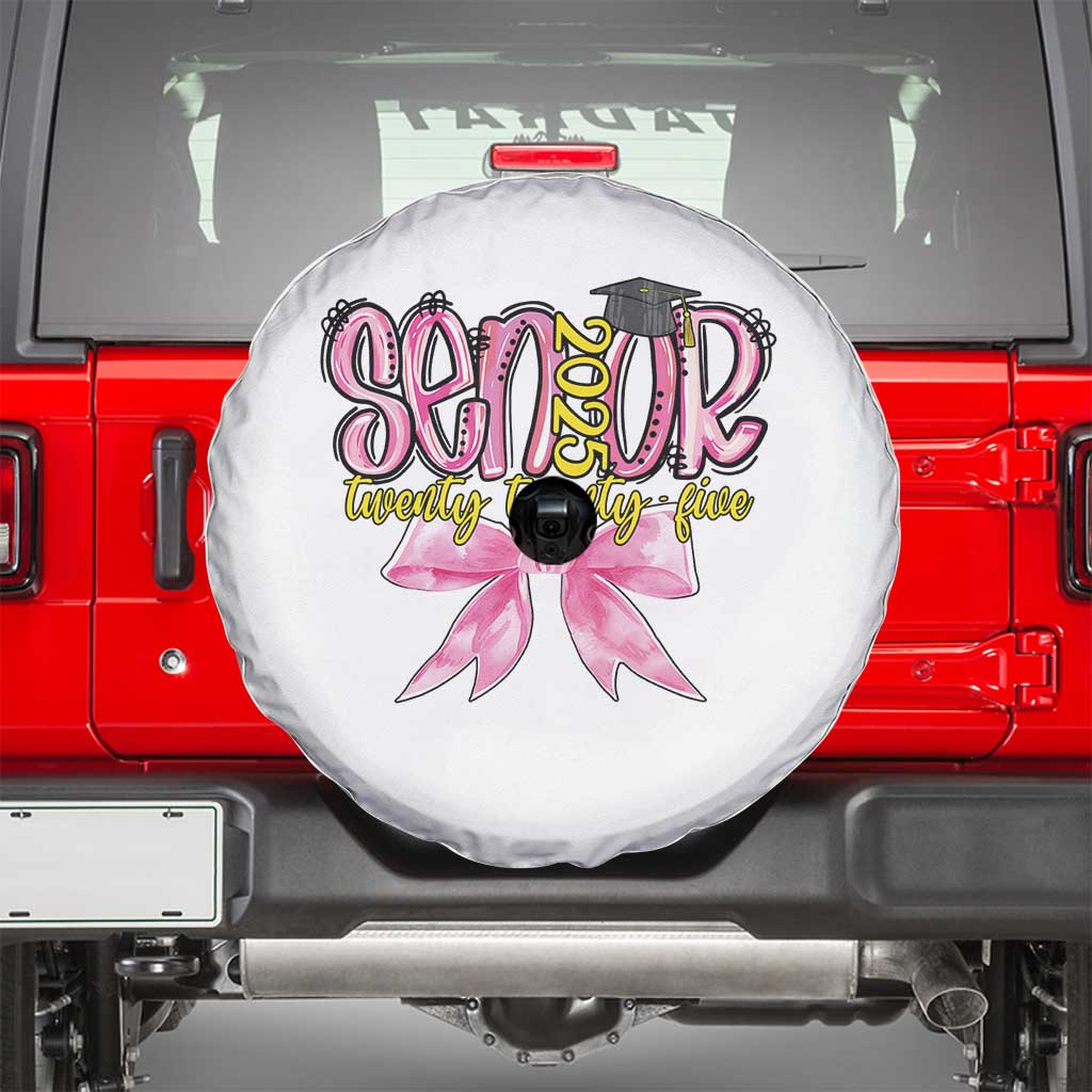 Funny Senior EST 2025 Graduation Spare Tire Cover Twenty Twenty Five Pink Bow TS11 White Print Your Wear