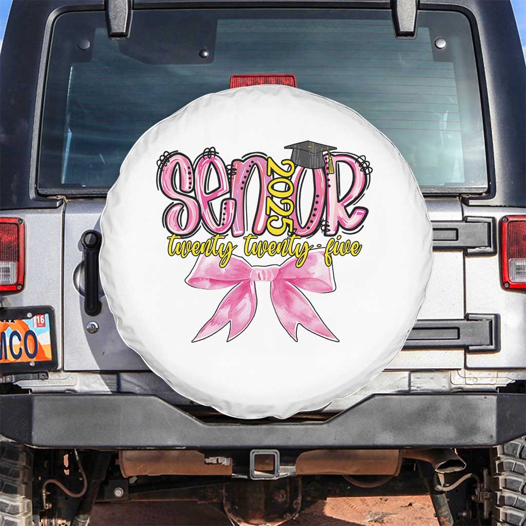 Funny Senior EST 2025 Graduation Spare Tire Cover Twenty Twenty Five Pink Bow TS11 No hole White Print Your Wear