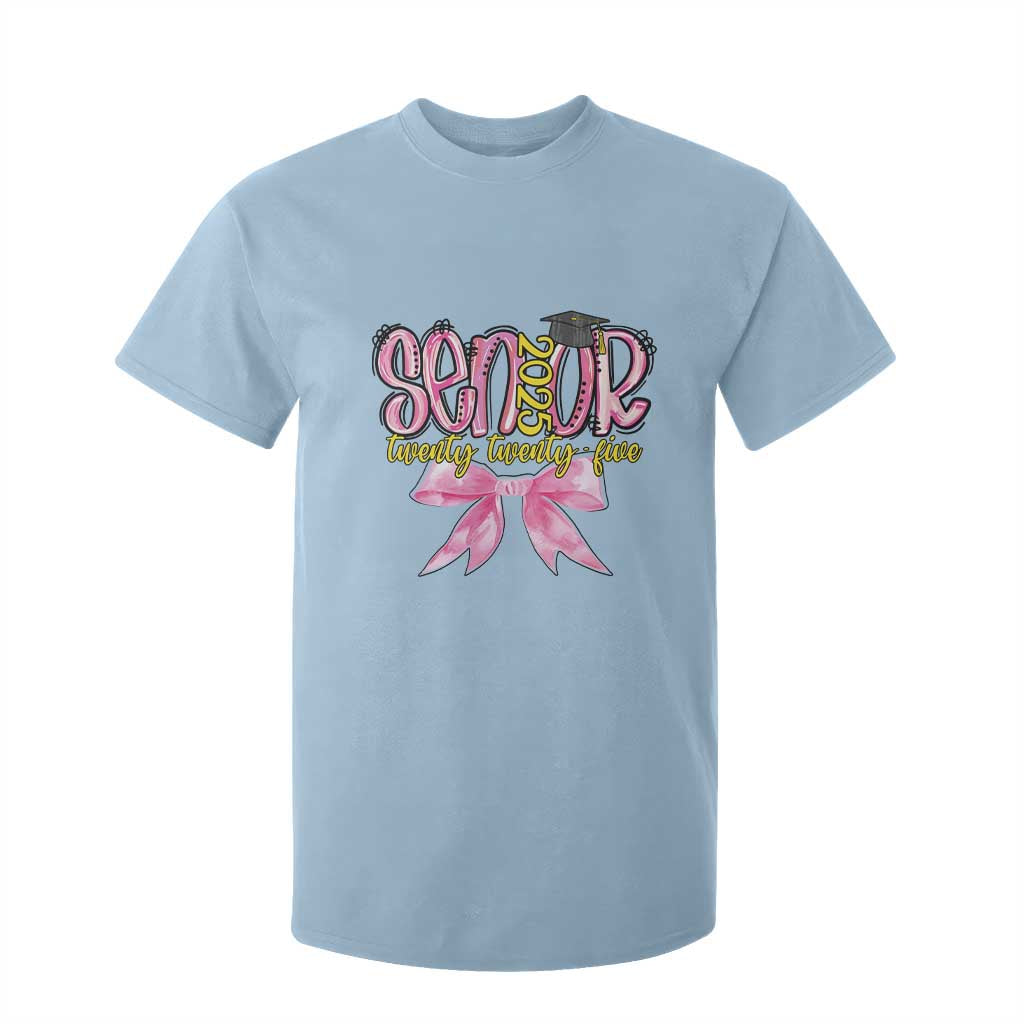 Funny Senior EST 2025 Graduation T Shirt For Kid Twenty Twenty Five Pink Bow TS11 Light Blue Print Your Wear