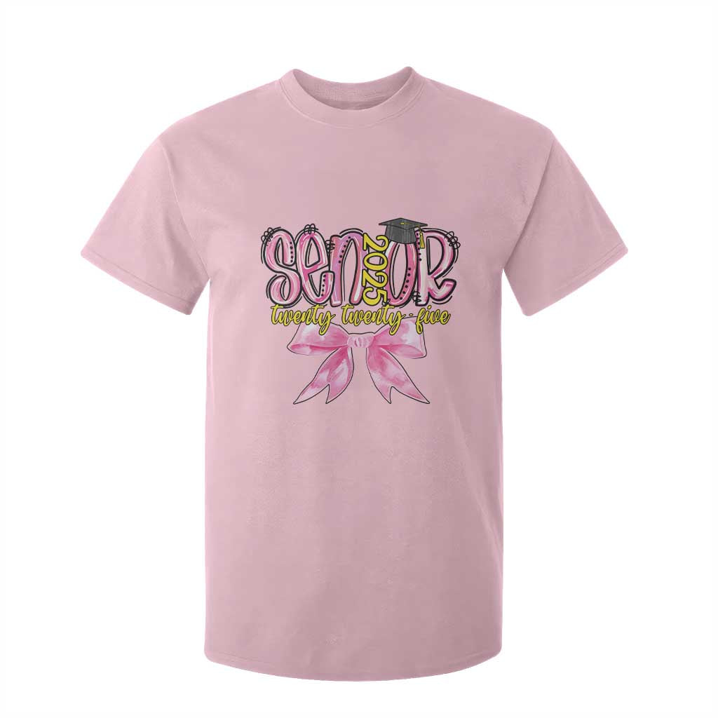 Funny Senior EST 2025 Graduation T Shirt For Kid Twenty Twenty Five Pink Bow TS11 Light Pink Print Your Wear