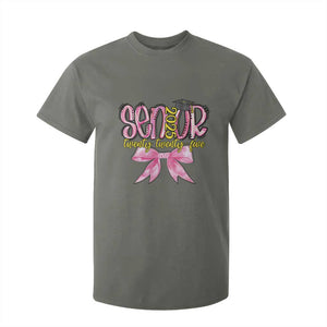 Funny Senior EST 2025 Graduation T Shirt For Kid Twenty Twenty Five Pink Bow TS11 Military Green Print Your Wear