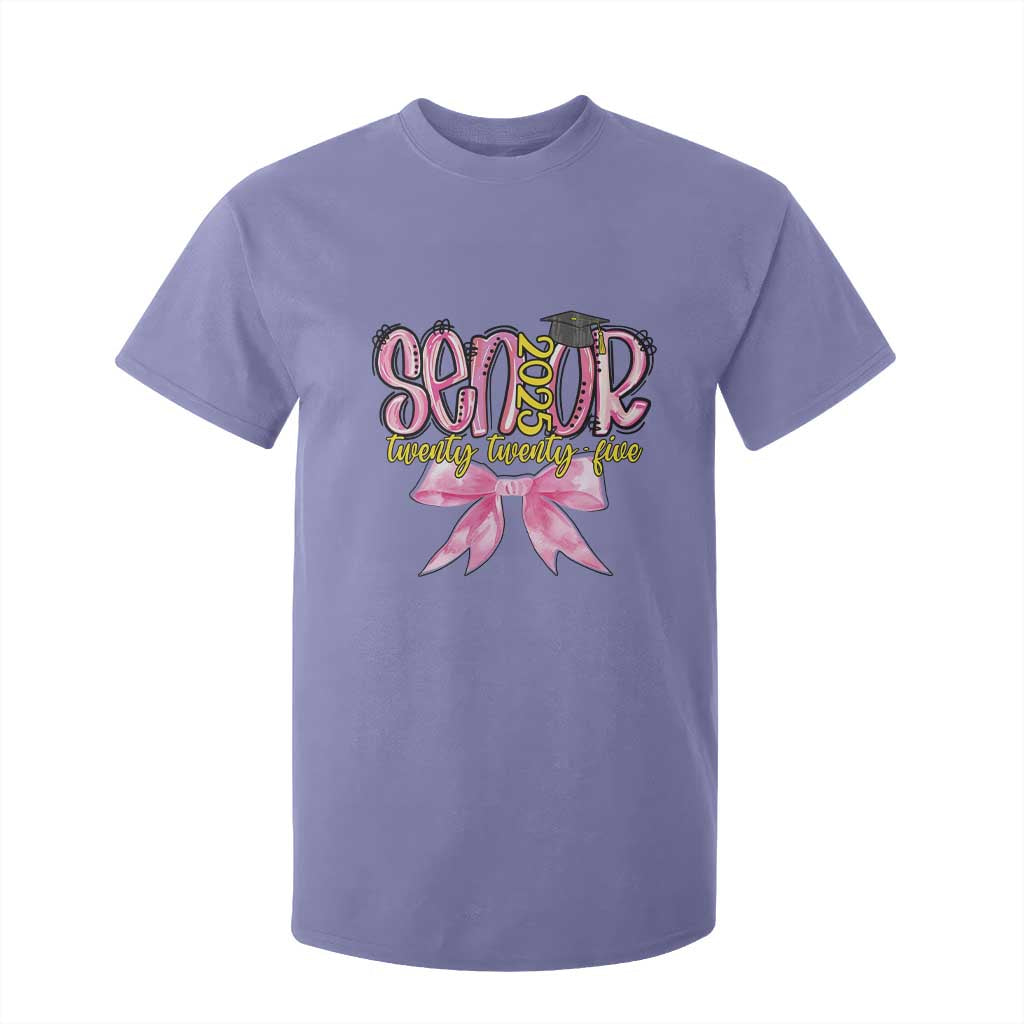 Funny Senior EST 2025 Graduation T Shirt For Kid Twenty Twenty Five Pink Bow TS11 Violet Print Your Wear