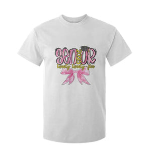 Funny Senior EST 2025 Graduation T Shirt For Kid Twenty Twenty Five Pink Bow TS11 White Print Your Wear