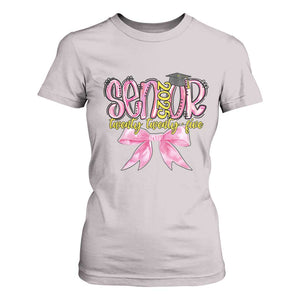 Funny Senior EST 2025 Graduation T Shirt For Women Twenty Twenty Five Pink Bow TS11 Ice Gray Print Your Wear