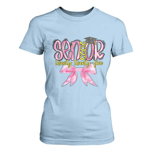 Funny Senior EST 2025 Graduation T Shirt For Women Twenty Twenty Five Pink Bow TS11 Light Blue Print Your Wear