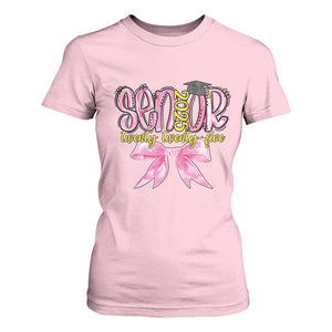 Funny Senior EST 2025 Graduation T Shirt For Women Twenty Twenty Five Pink Bow TS11 Light Pink Print Your Wear