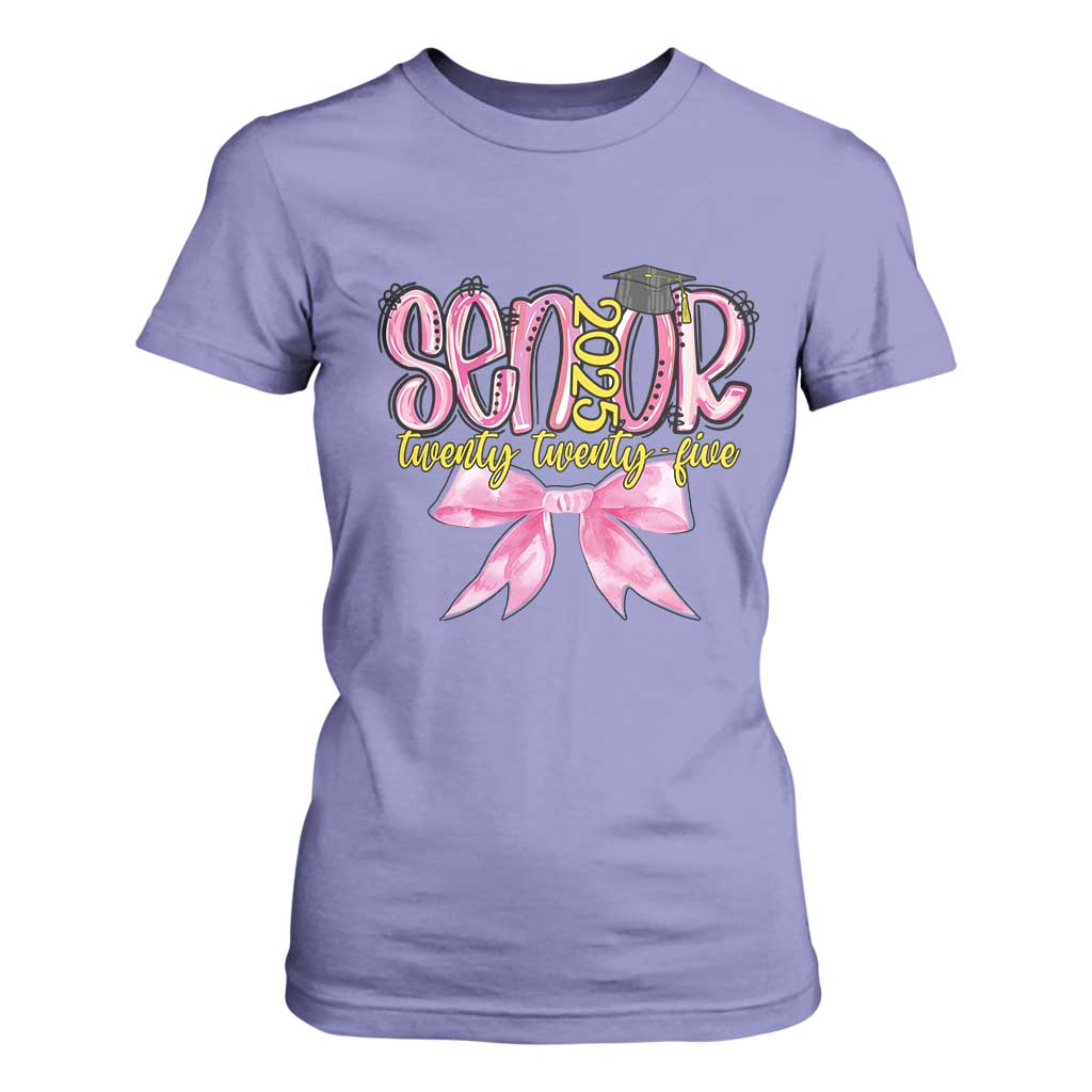 Funny Senior EST 2025 Graduation T Shirt For Women Twenty Twenty Five Pink Bow TS11 Violet Print Your Wear