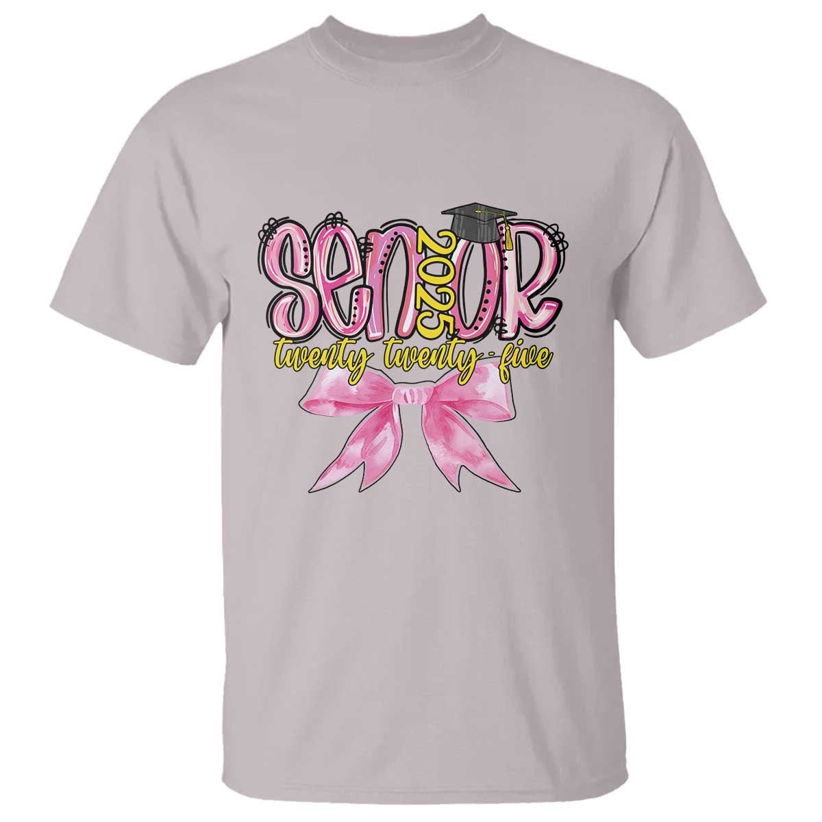 Funny Senior EST 2025 Graduation T Shirt Twenty Twenty Five Pink Bow TS11 Ice Gray Print Your Wear