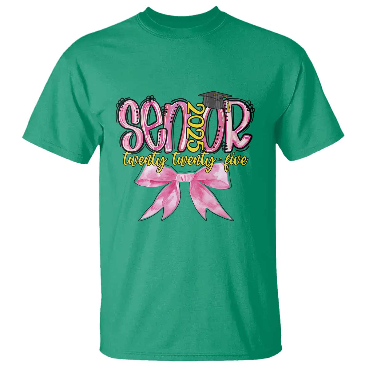 Funny Senior EST 2025 Graduation T Shirt Twenty Twenty Five Pink Bow TS11 Irish Green Print Your Wear
