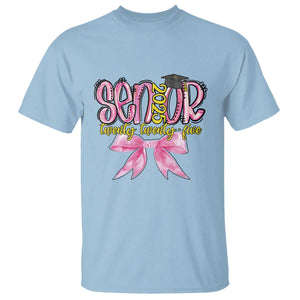 Funny Senior EST 2025 Graduation T Shirt Twenty Twenty Five Pink Bow TS11 Light Blue Print Your Wear