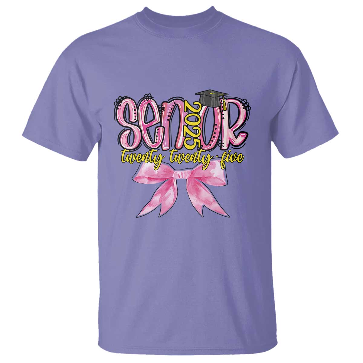 Funny Senior EST 2025 Graduation T Shirt Twenty Twenty Five Pink Bow TS11 Violet Print Your Wear