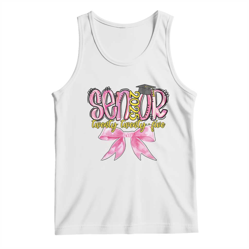 Funny Senior EST 2025 Graduation Tank Top Twenty Twenty Five Pink Bow TS11 White Print Your Wear