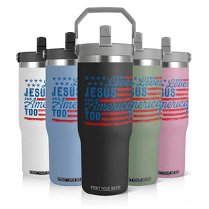 Funny She Loves Jesus And America Too Flip Straw Tumbler 4th Of July Christian American Flag TS11 Print Your Wear