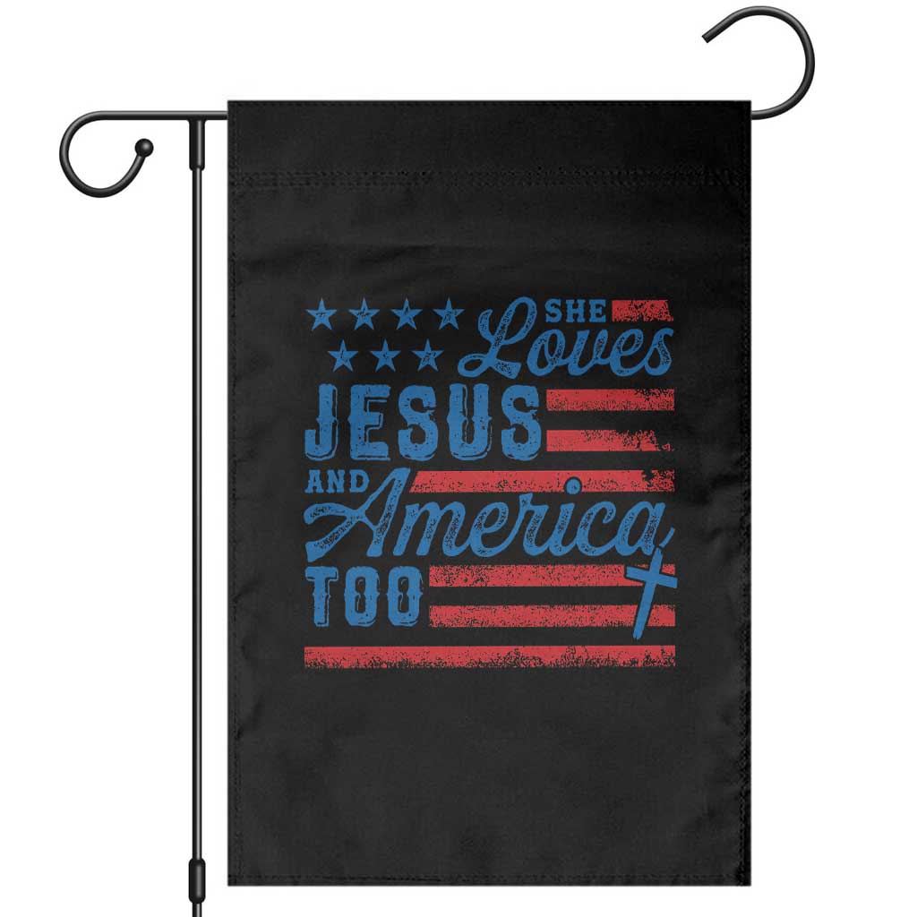 Funny She Loves Jesus And America Too Garden Flag 4th Of July Christian American Flag TS11 Black Print Your Wear