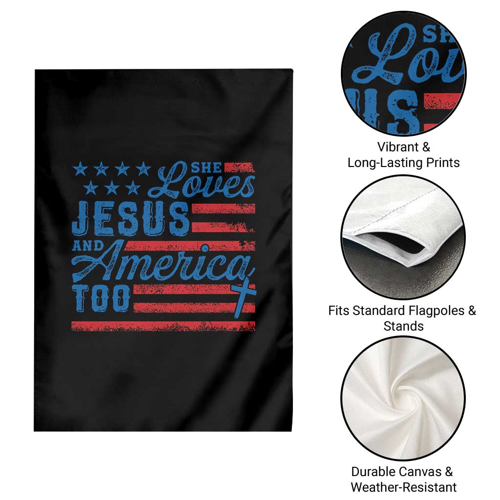 Funny She Loves Jesus And America Too Garden Flag 4th Of July Christian American Flag TS11 Print Your Wear