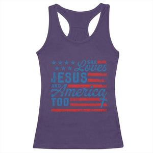Funny She Loves Jesus And America Too Racerback Tank Top 4th Of July Christian American Flag TS11 Purple Print Your Wear