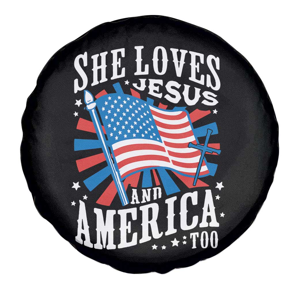 Funny She Loves Jesus And America Too Spare Tire Cover 4th Of July Patriotic Christian American Flag TS11 Print Your Wear