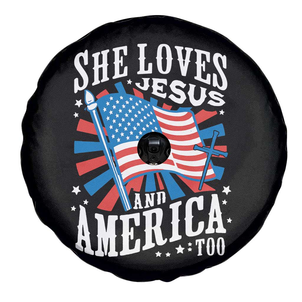 Funny She Loves Jesus And America Too Spare Tire Cover 4th Of July Patriotic Christian American Flag TS11 Print Your Wear