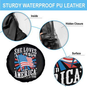 Funny She Loves Jesus And America Too Spare Tire Cover 4th Of July Patriotic Christian American Flag TS11 Print Your Wear