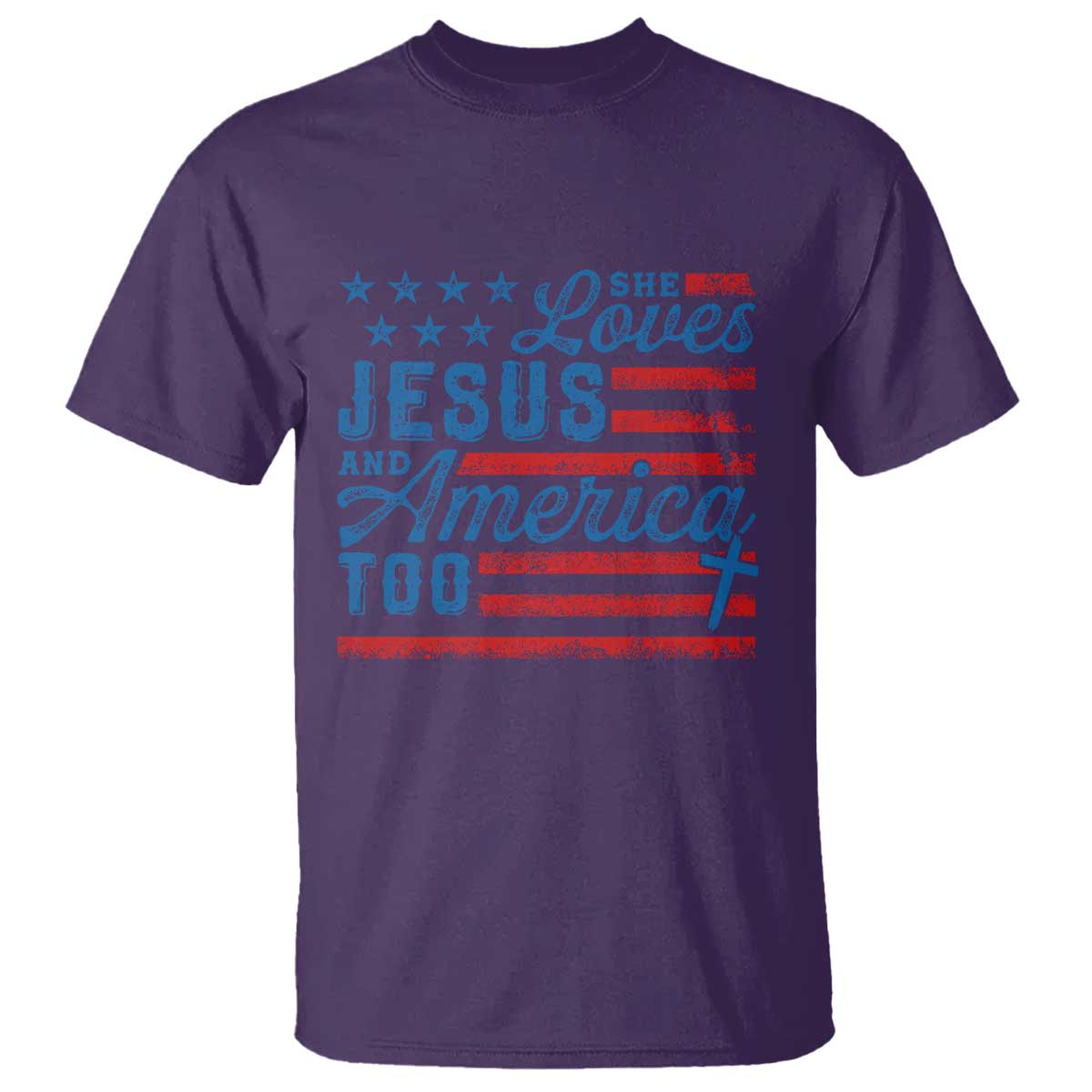 Funny She Loves Jesus And America Too T Shirt 4th Of July Christian American Flag TS11 Purple Print Your Wear