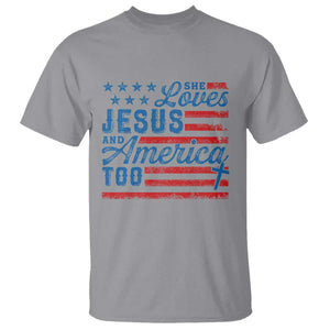 Funny She Loves Jesus And America Too T Shirt 4th Of July Christian American Flag TS11 Sport Gray Print Your Wear