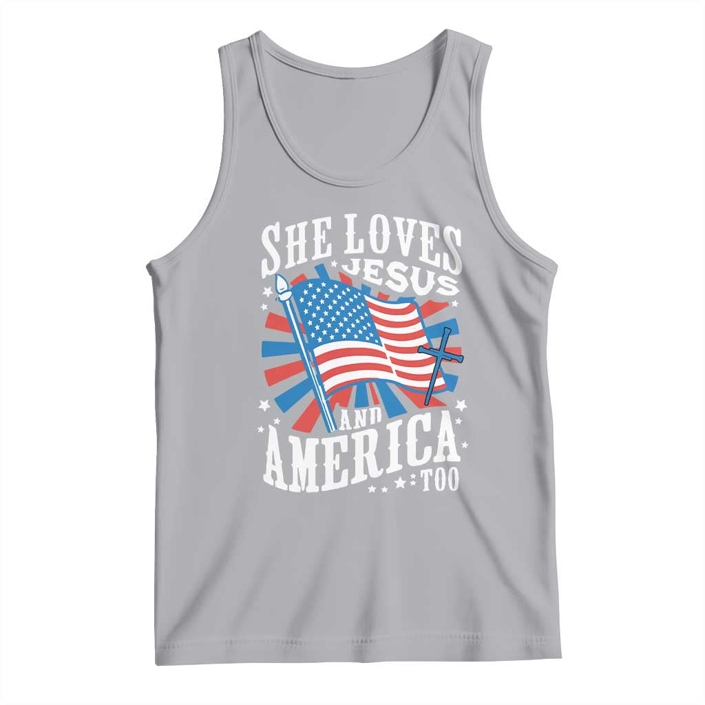 Funny She Loves Jesus And America Too Tank Top 4th Of July Patriotic Christian American Flag TS11 Athletic Heather Print Your Wear