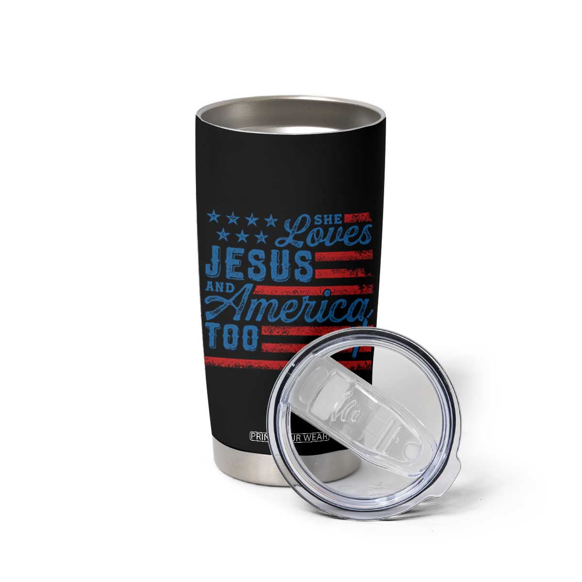 Funny She Loves Jesus And America Too Tumbler Cup 4th Of July Christian American Flag TS11 Print Your Wear