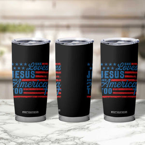 Funny She Loves Jesus And America Too Tumbler Cup 4th Of July Christian American Flag TS11 Print Your Wear