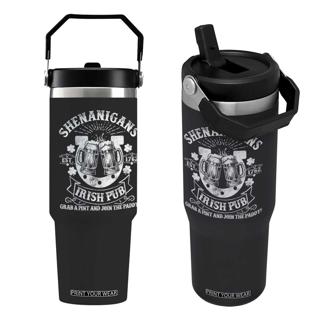 Funny Shenanigans Irish Pub Grab A Pint And Join The Paddy Flip Straw Tumbler Irish Beer TS11 One Size: 30 oz Black Print Your Wear